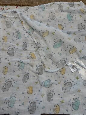 Aden + Anais Blue Gray Yellow Ellie Elephant Bird Baby Blanket Viscose Bamboo